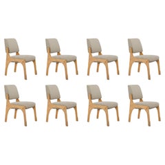 Set of 8 natural oak taupe bouclé armless Arches II dining chair by InsidherLand
