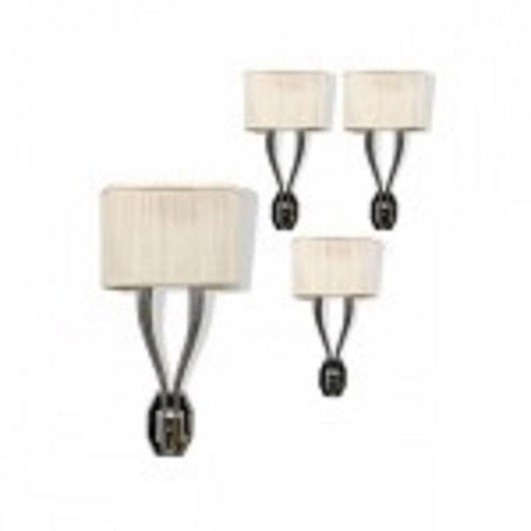 Unknown Set of 8, Nickel-Plated Two-Light Sconces, in the Manner of Ruhlman For Sale