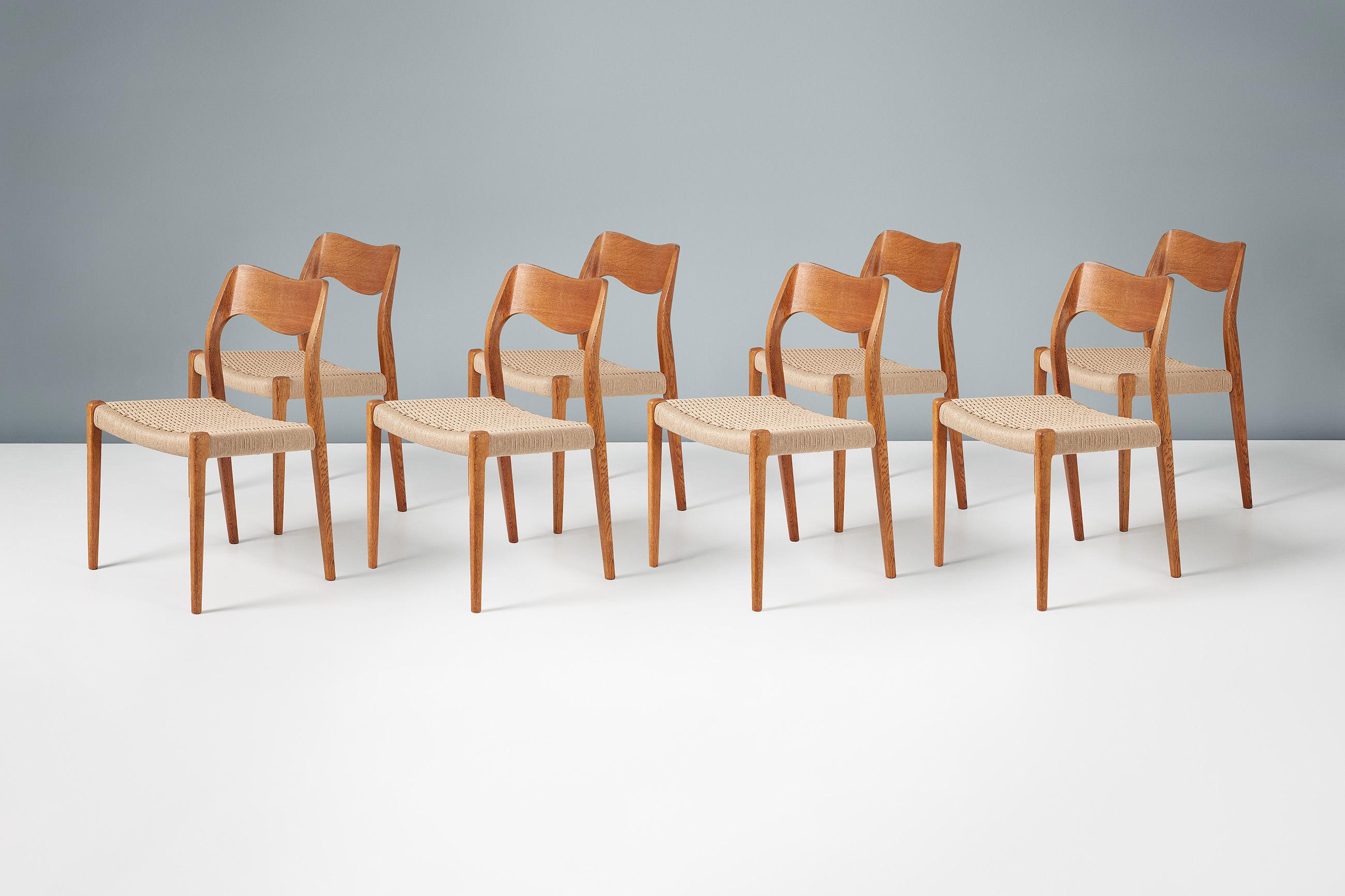 Danish Set of 8 Niels Møller Model 71 Oak Dining Chairs