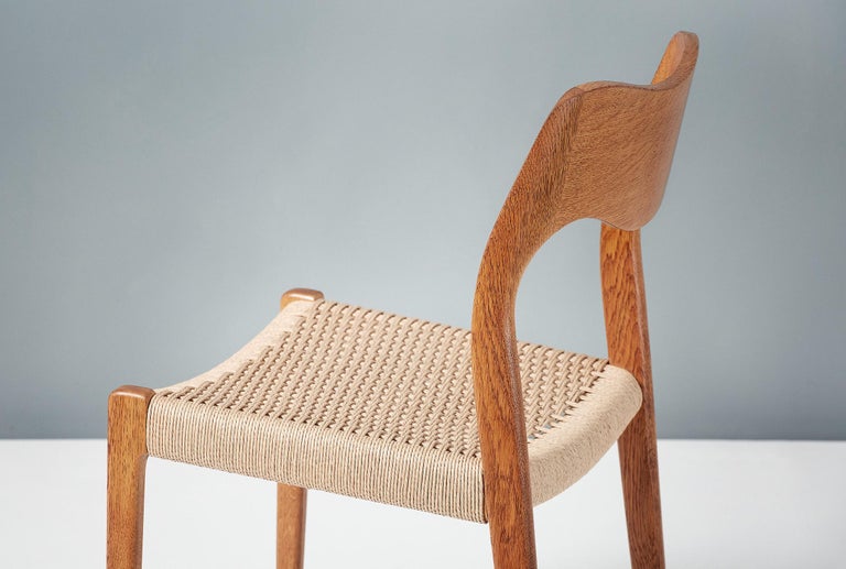 Cotton Set of 8 Niels Møller Model 71 Oak Dining Chairs For Sale