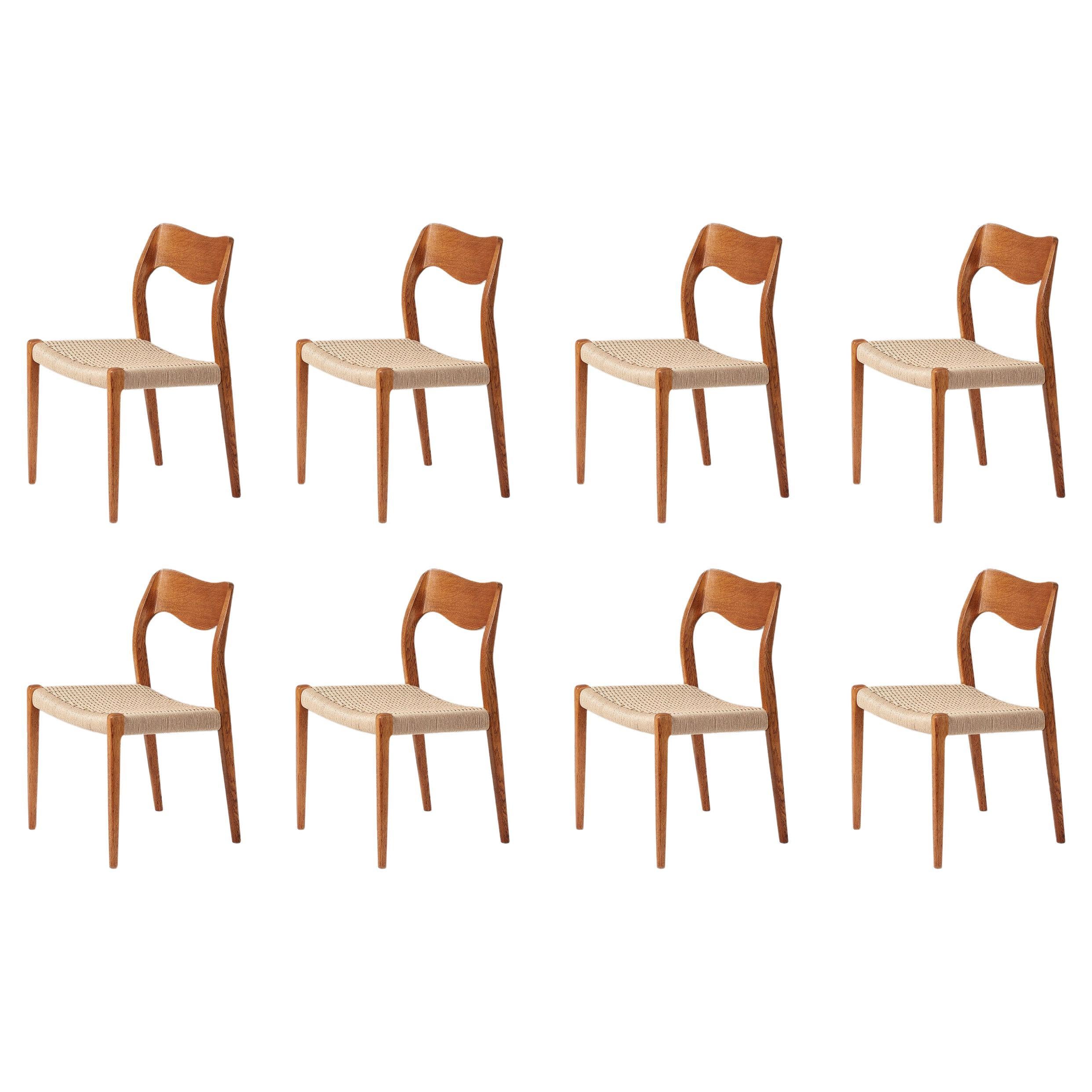 Set of 8 Niels Møller Model 71 Oak Dining Chairs