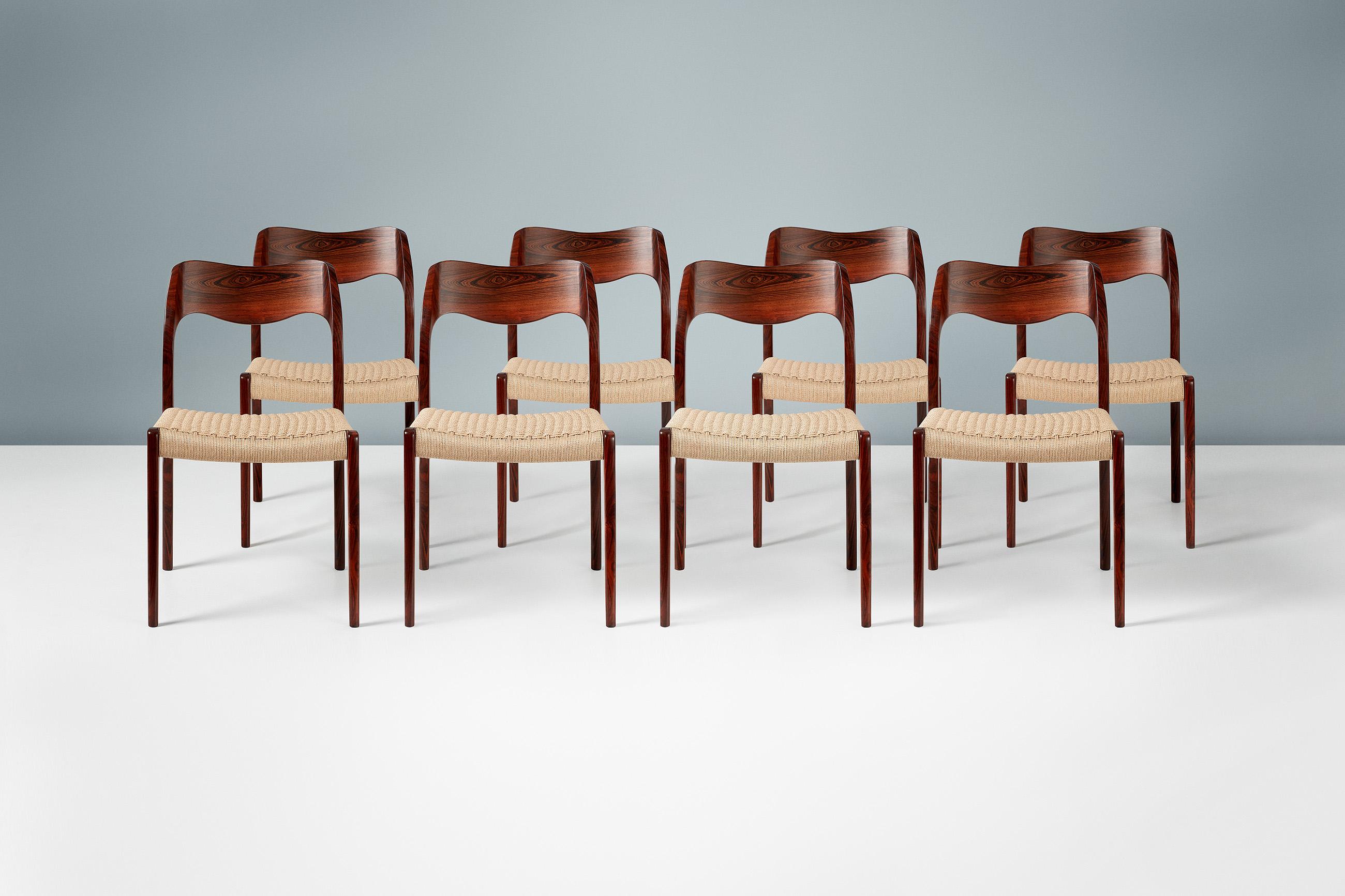 Scandinavian Modern Set of 8 Niels Møller Model 71 Rosewood Dining Chairs