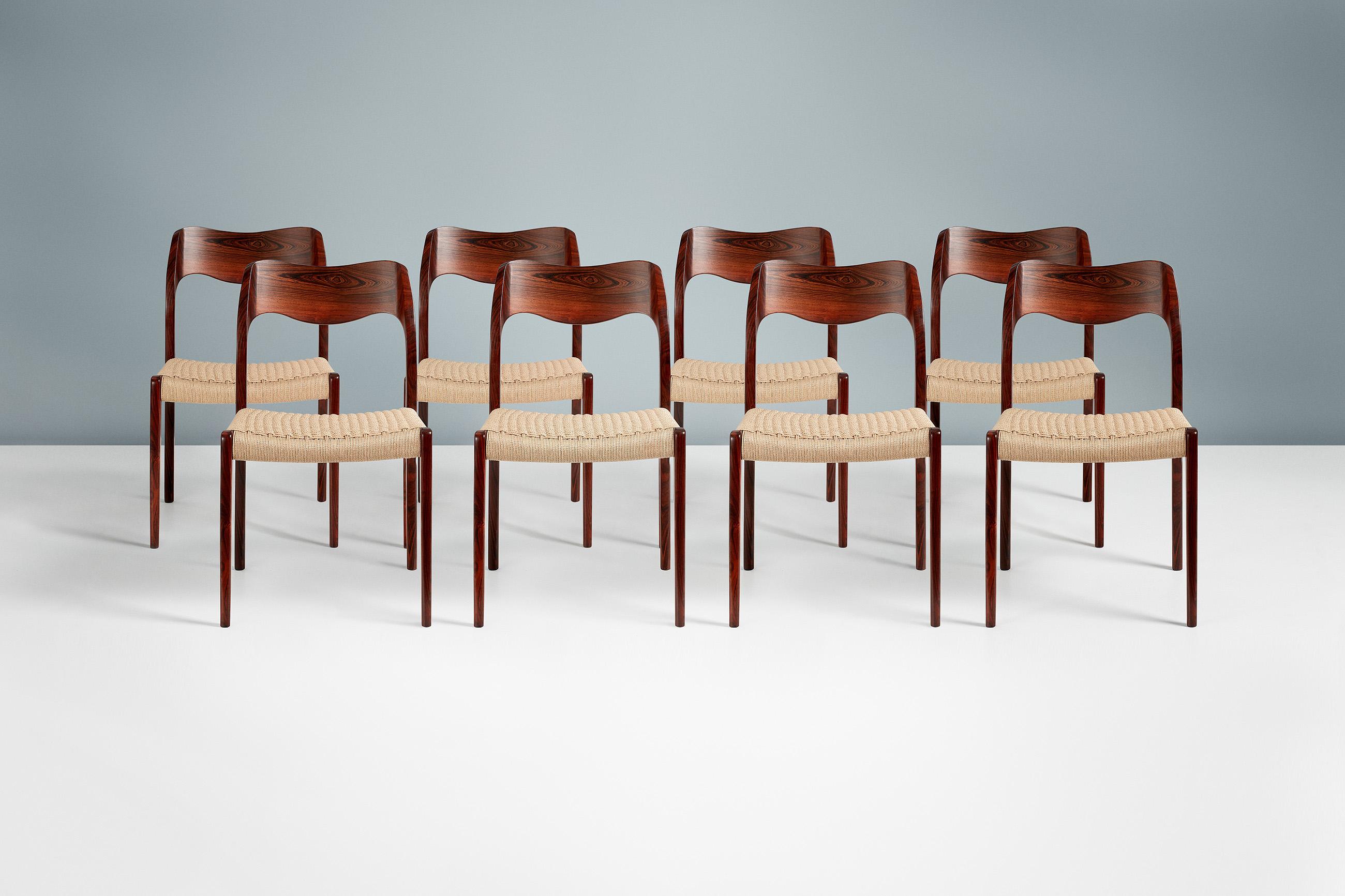 Scandinavian Modern Set of 8 Niels Møller Model 71 Rosewood Dining Chairs For Sale