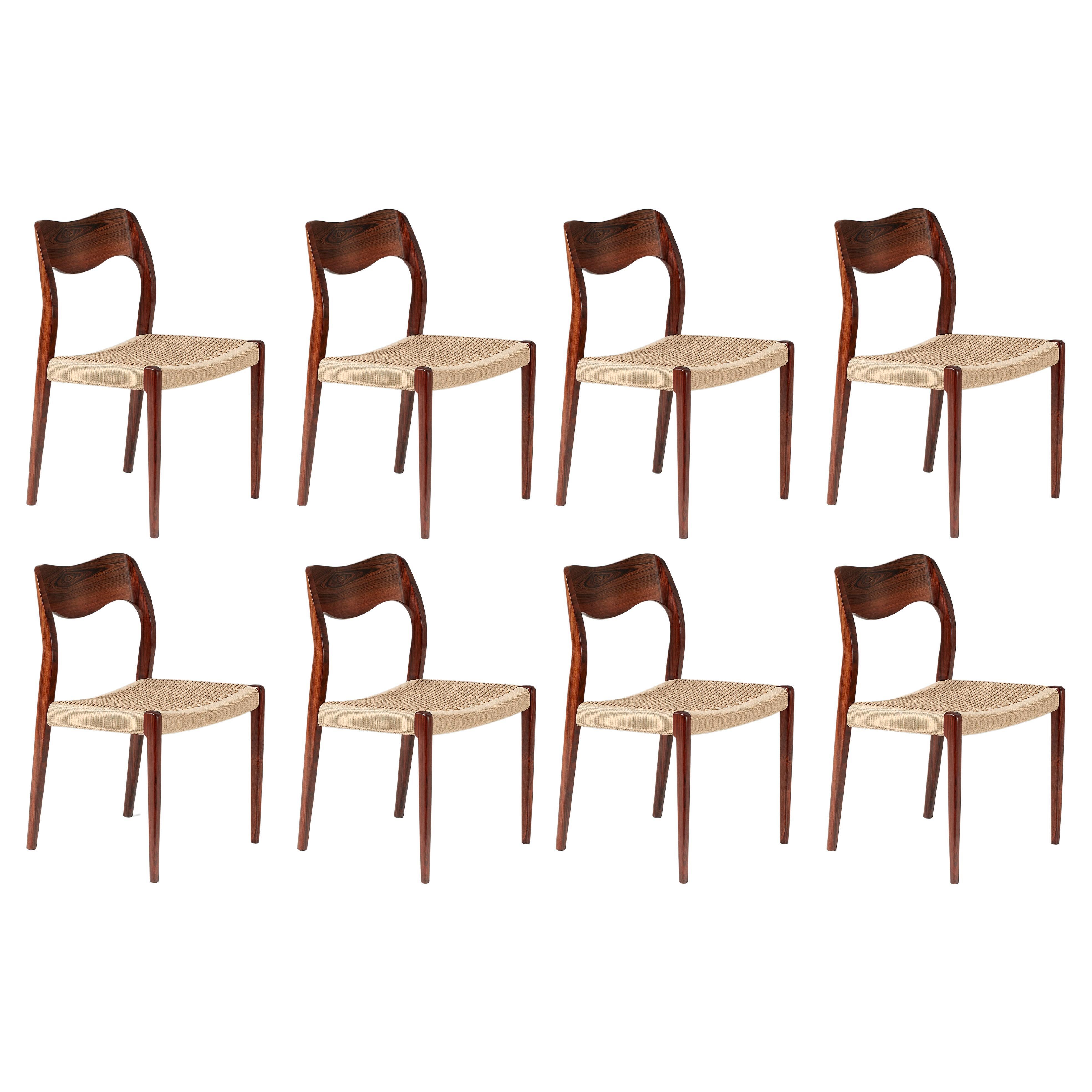 Ensemble de 8 chaises de salle à manger en palissandre Niels Møller modèle 71