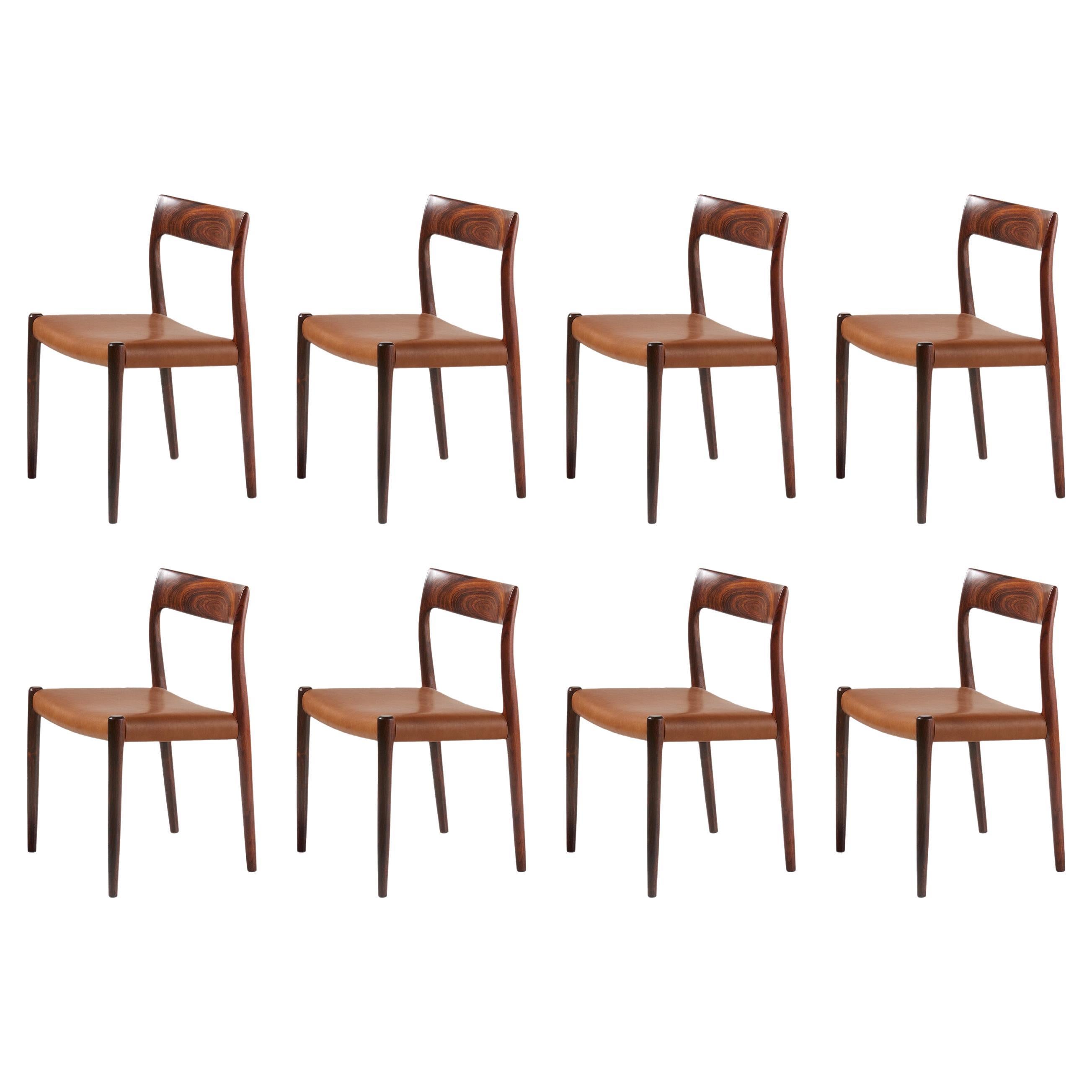 Set di 8 sedie da pranzo in palissandro Model 77 di Niels Møller, 1959 in vendita