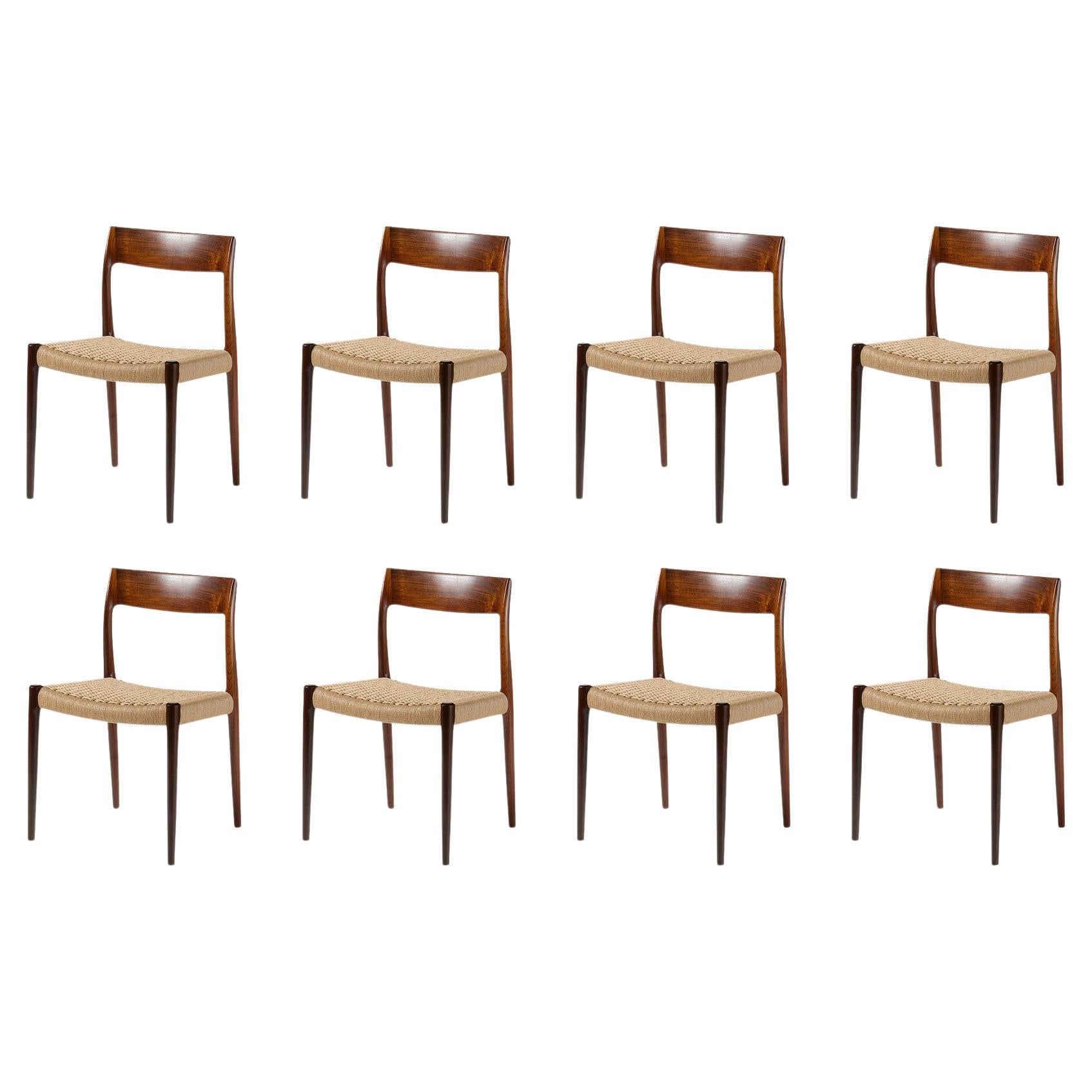 Set of 8 Niels Møller Model 77 Rosewood Dining Chairs, 1959