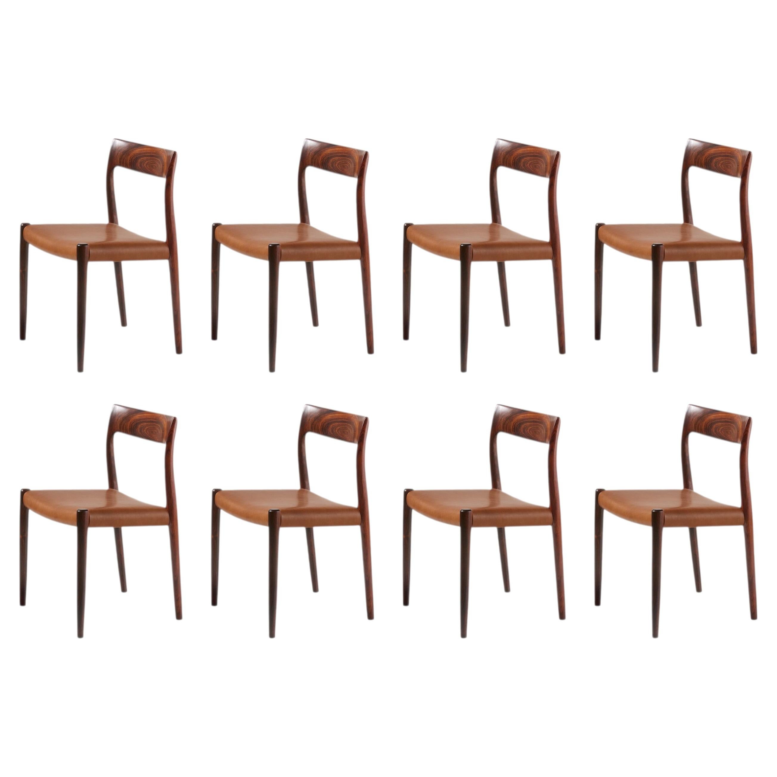 Juego de 8 sillas de comedor de palisandro Niels Møller Model 77, 1959 en venta
