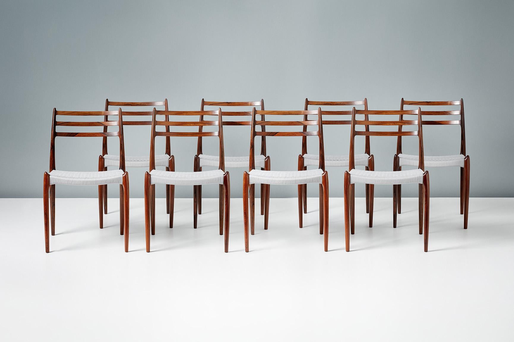 Set aus 8 Rosenholz-Esszimmerstühlen, Niels Møller Modell 78, 1962 (Mitte des 20. Jahrhunderts) im Angebot