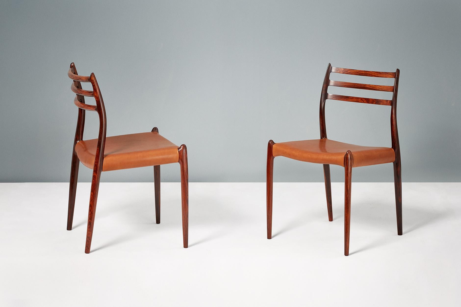 Leather Set of 10 Niels Møller Model 78 Rosewood Dining Chairs, 1962 For Sale