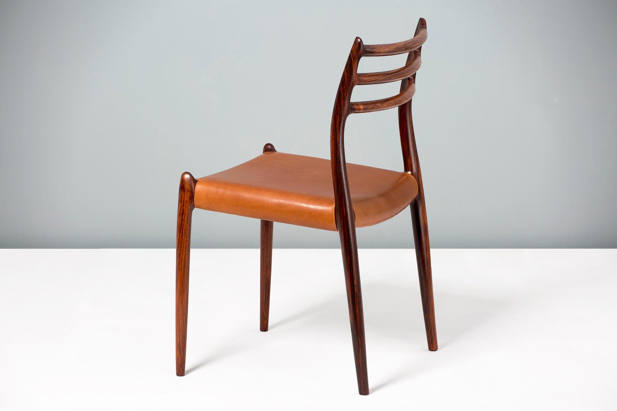 Leather Set of 8 Niels Møller Model 78 Rosewood Dining Chairs, 1962