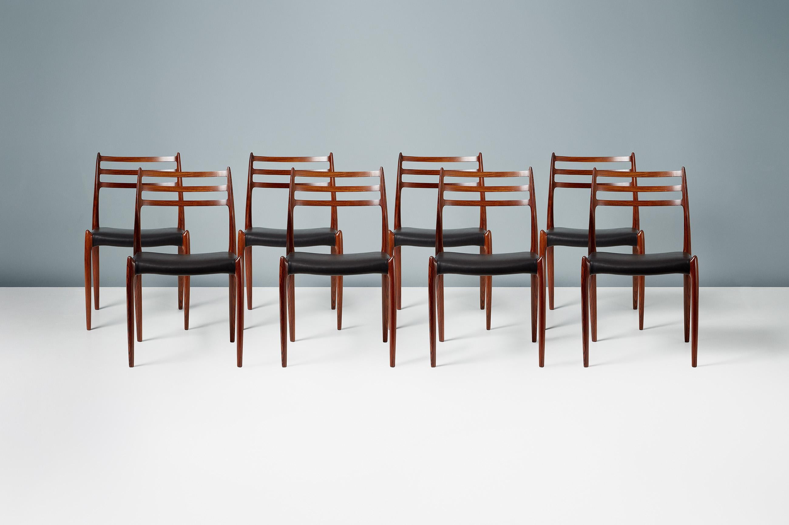 Scandinavian Modern Set of 8 Niels Møller Model 78 Rosewood Dining Chairs For Sale