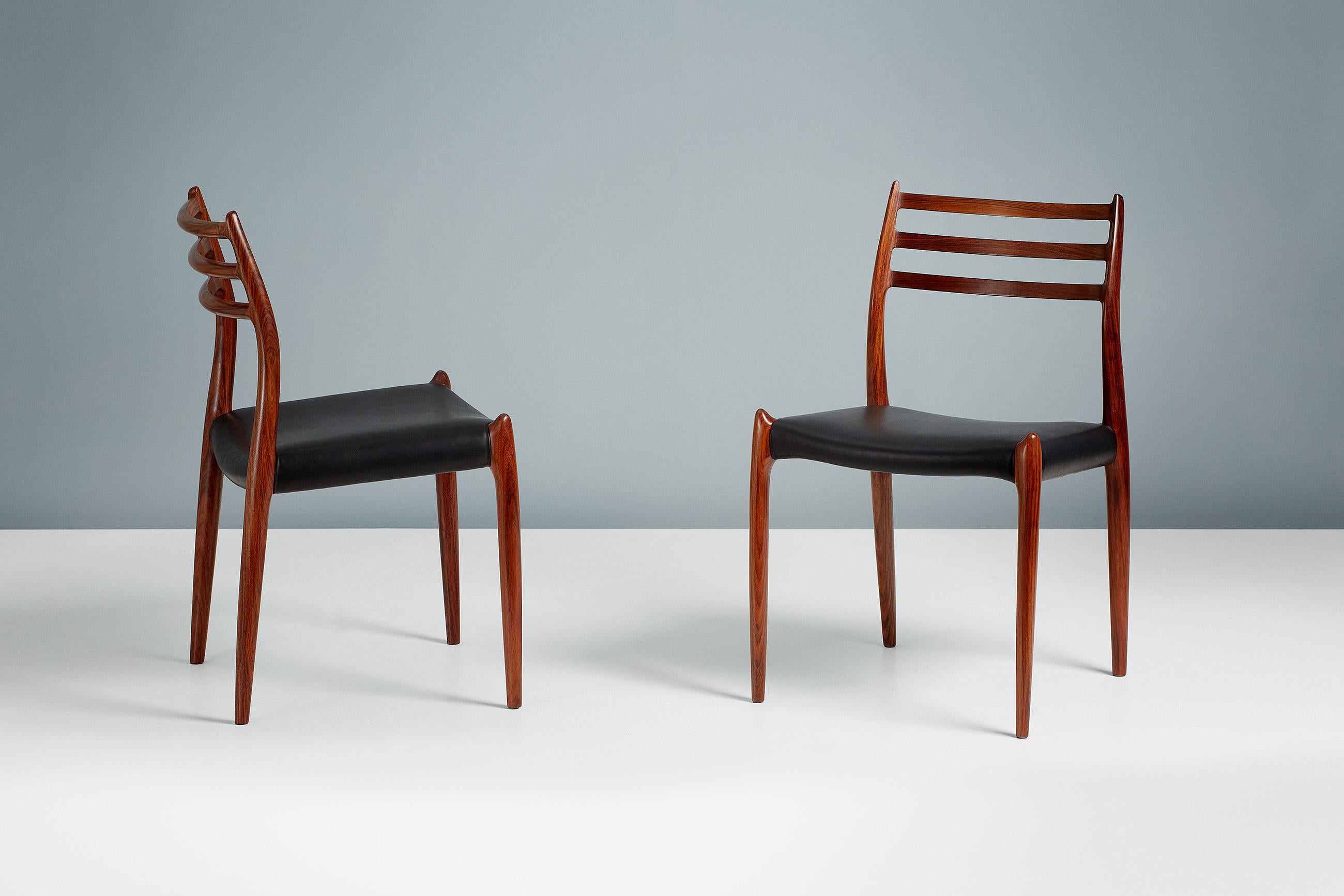 Set of 8 Niels Møller Model 78 Rosewood Dining Chairs In Good Condition For Sale In London, GB