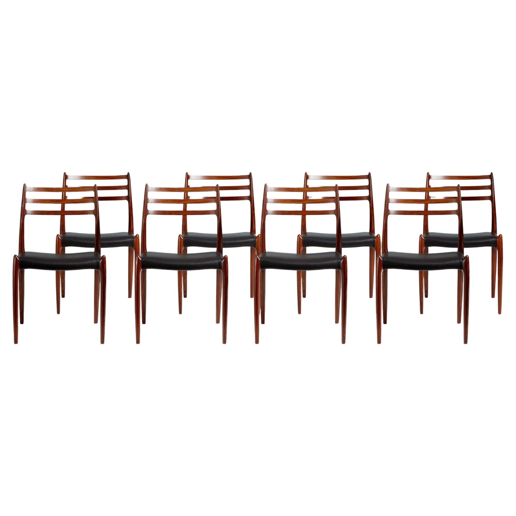 Set of 8 Niels Møller Model 78 Rosewood Dining Chairs