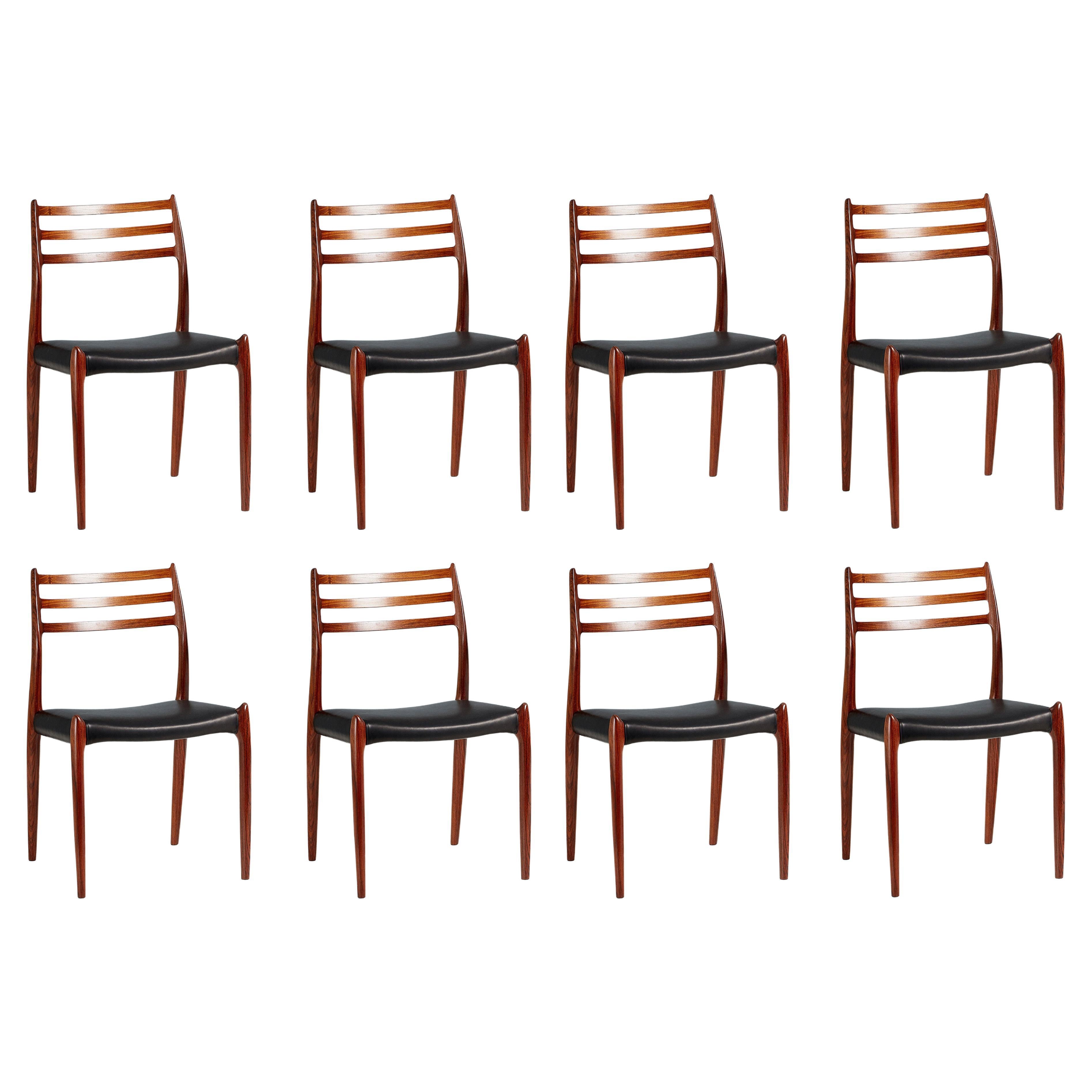 Ensemble de 8 chaises de salle à manger Niels Møller modèle 78 en bois de rose
