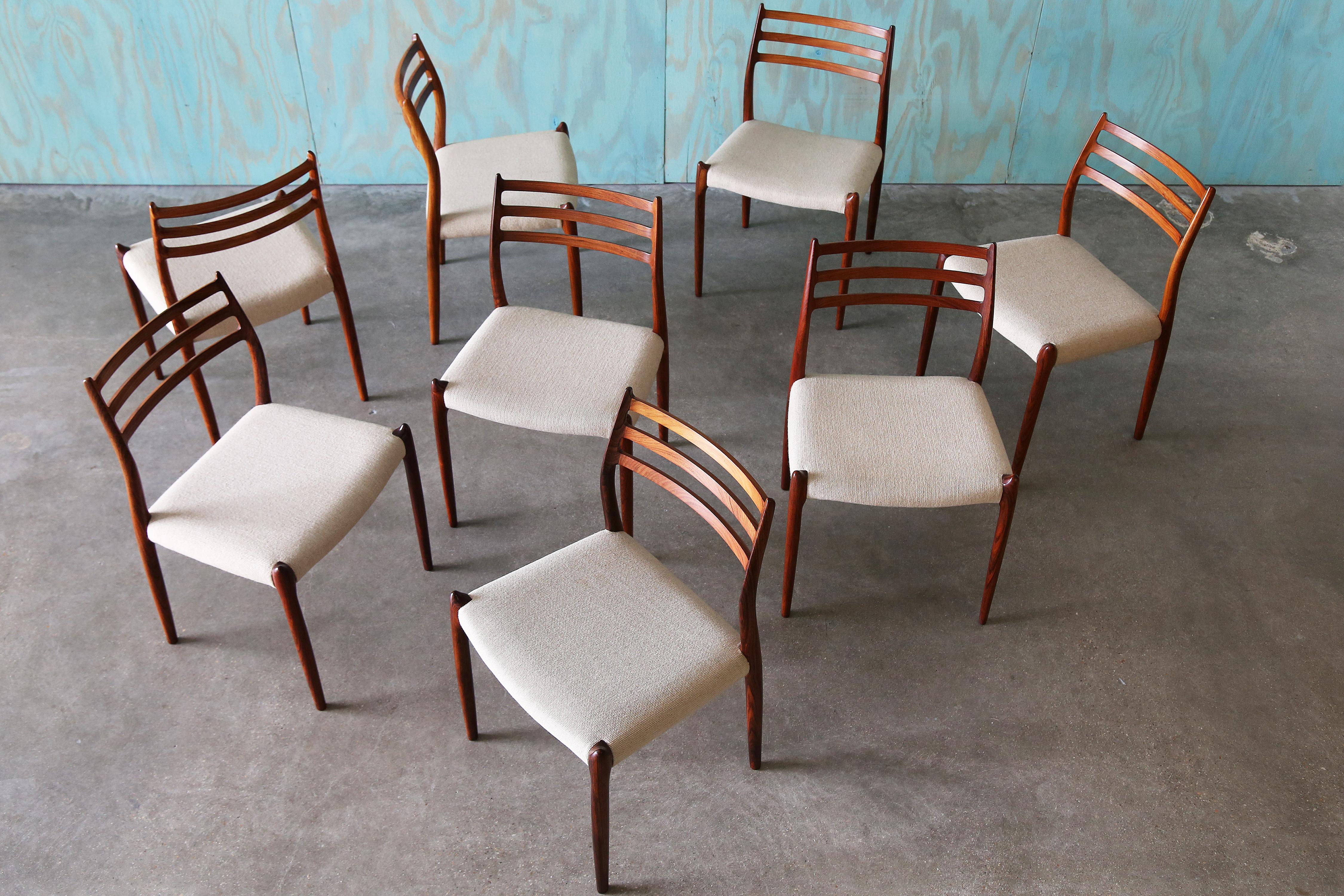 Set of 8 Niels O. Møller Model 78 Rosewood Dining Chairs For Sale 11