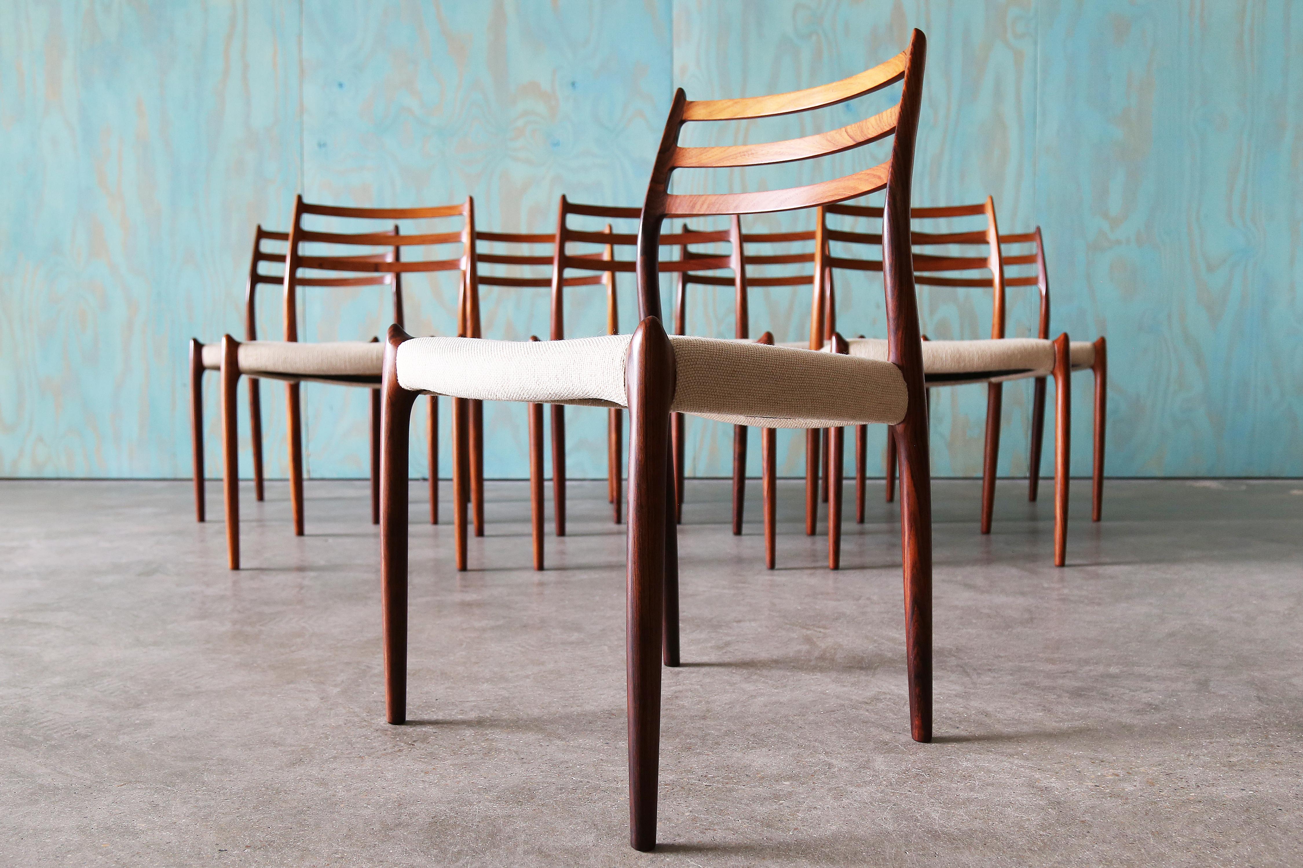 Danish Set of 8 Niels O. Møller Model 78 Rosewood Dining Chairs For Sale