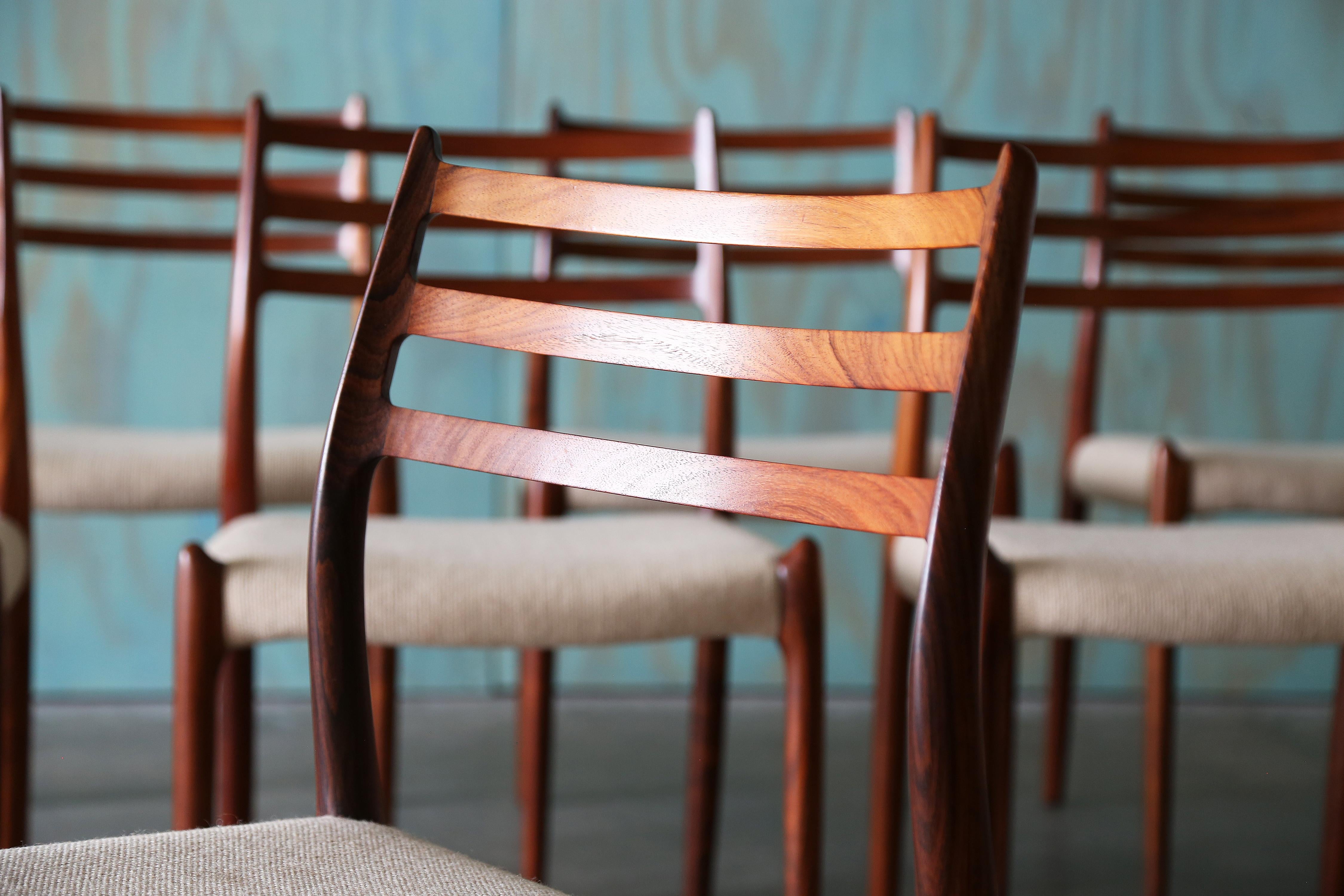 Wool Set of 8 Niels O. Møller Model 78 Rosewood Dining Chairs For Sale