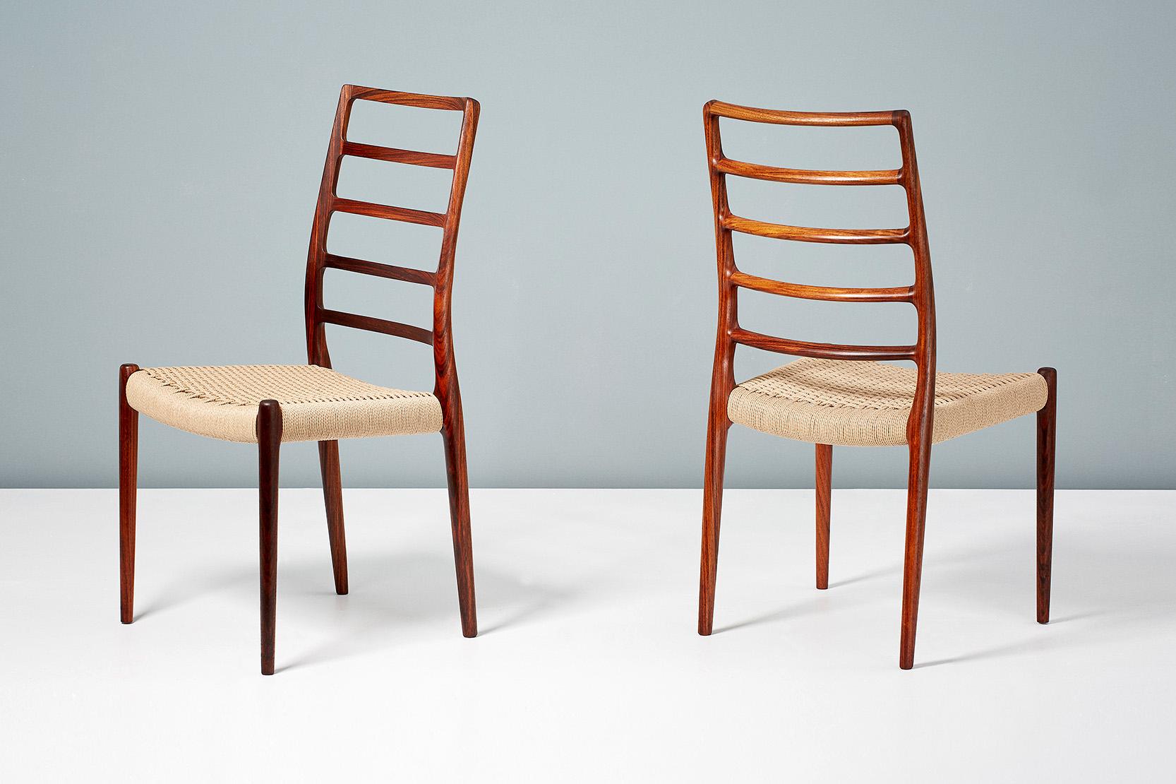 Fin du 20e siècle Ensemble de 8 chaises de salle à manger Niels O. Møller modèle 82 en bois de rose:: 1970 en vente