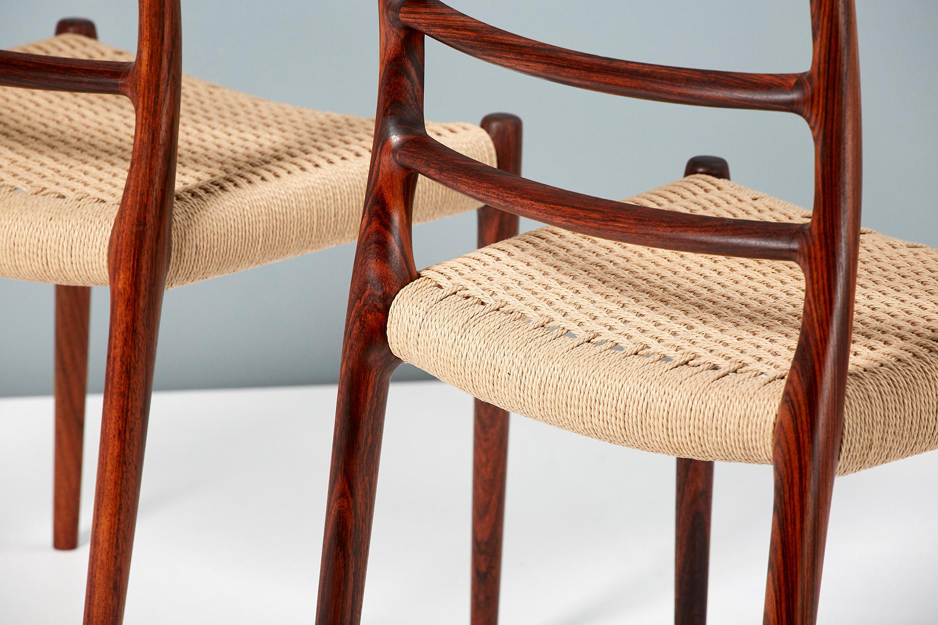 Papercord Set of 8 Niels O. Møller Model 82 Rosewood Dining Chairs, 1970 For Sale