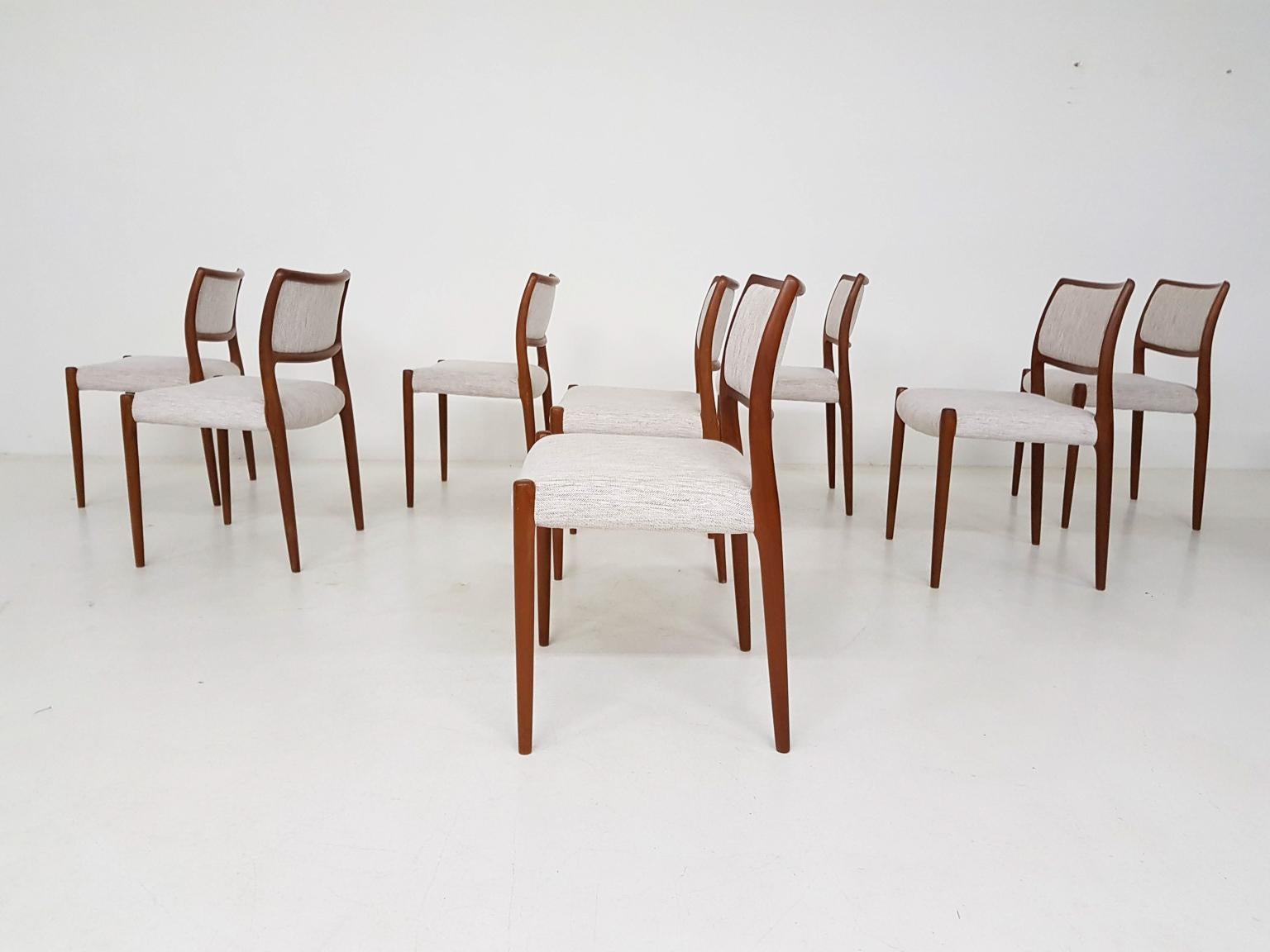 Large set of 8 Model 80 dining chairs by Danish designer Niels Otto Møller. Designed and produced in Denmark in the 1960s.

Beautiful chairs from one of Denmark her most recognized designers of the mid-century. Our dining chairs are Model 80 and