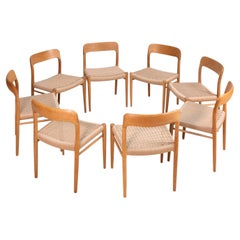Set di 8 sedie Niels Otto Møller Modello 75 in rovere e cordoncino di carta, Danimarca, anni '60
