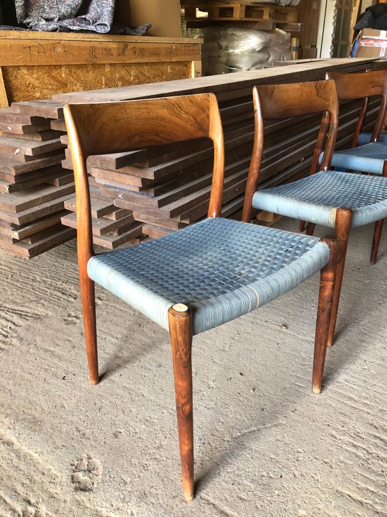 Set of 8 Niels Otto Moller 1958 Dinings Chairs with Original Blue Wool Cord For Sale 3