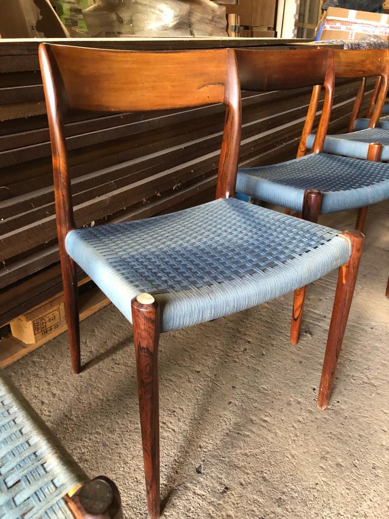 Set of 8 Niels Otto Moller 1958 Dinings Chairs with Original Blue Wool Cord For Sale 4