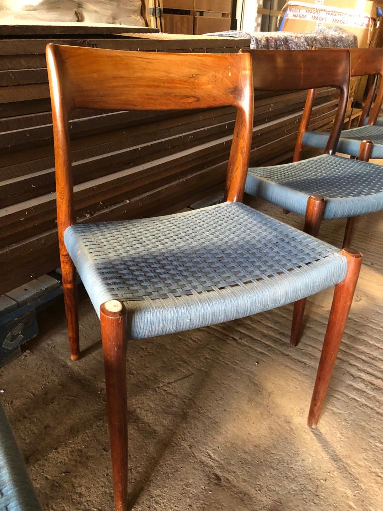 Set of 8 Niels Otto Moller 1958 Dinings Chairs with Original Blue Wool Cord For Sale 6