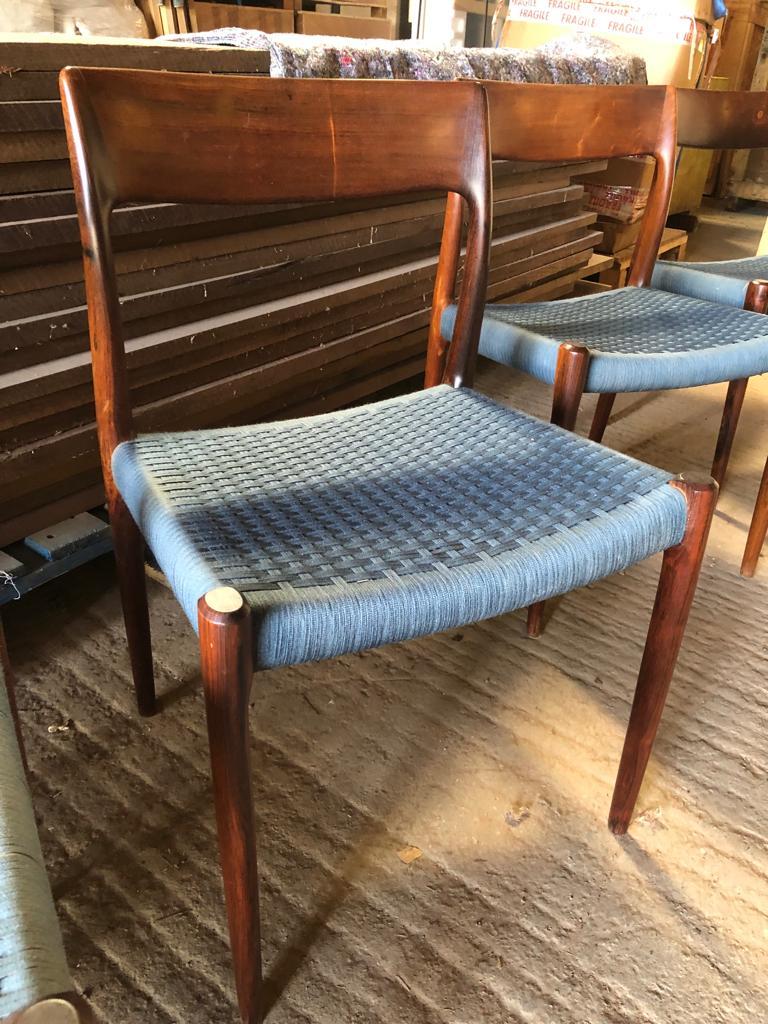 Set of 8 Niels Otto Moller 1958 Dinings Chairs with Original Blue Wool Cord In Good Condition For Sale In London, GB