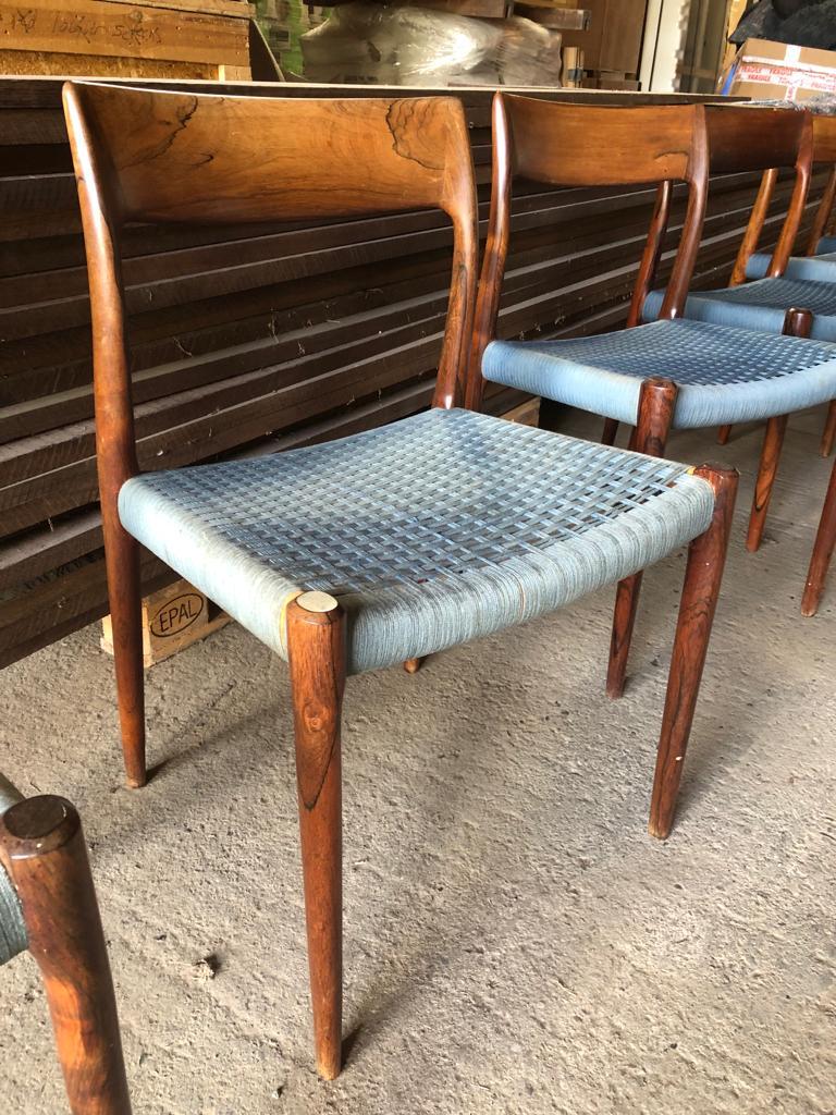 Set of 8 Niels Otto Moller 1958 Dinings Chairs with Original Blue Wool Cord For Sale 1