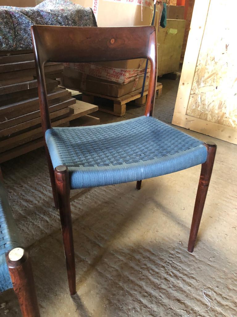 Set of 8 Niels Otto Moller 1958 Dinings Chairs with Original Blue Wool Cord For Sale 2