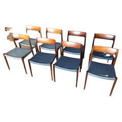 Juego de 8 sillas de comedor Niels Otto Moller 1958 con cordón de lana azul original