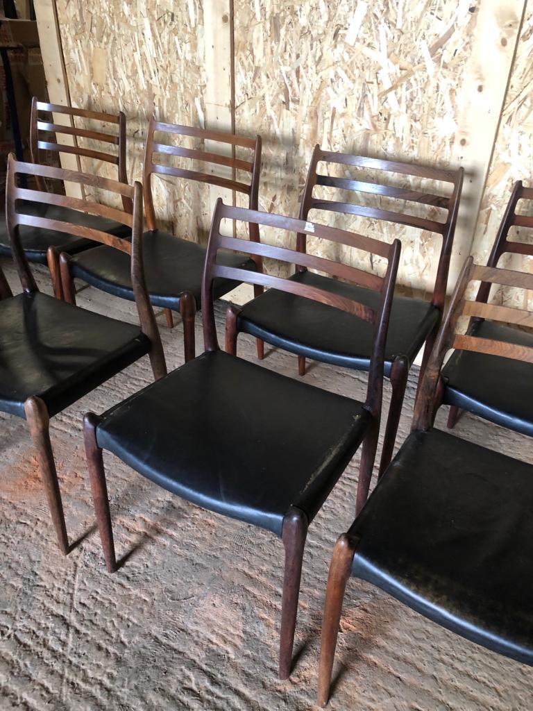 Set of 8 Niels Otto Moller 1962 Dining Chairs with Original Black Leather For Sale 10