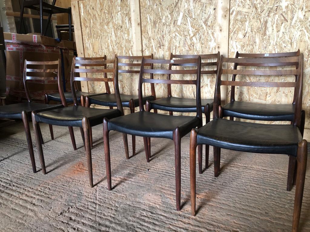 Set of 8 Niels Otto Moller 1962 Dining Chairs with Original Black Leather In Good Condition For Sale In London, GB