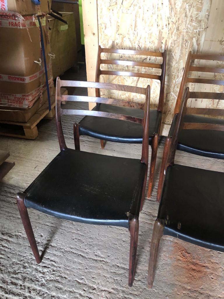 Mid-20th Century Set of 8 Niels Otto Moller 1962 Dining Chairs with Original Black Leather For Sale