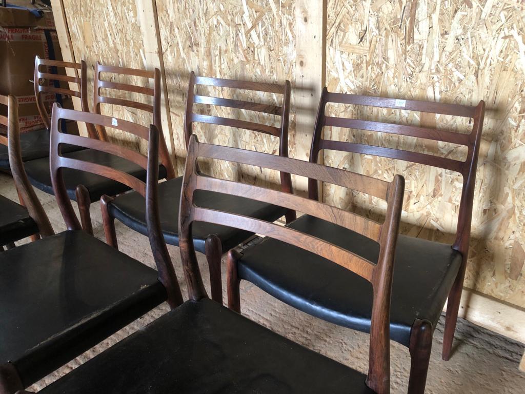 Set of 8 Niels Otto Moller 1962 Dining Chairs with Original Black Leather For Sale 1
