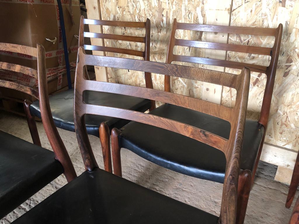Set of 8 Niels Otto Moller 1962 Dining Chairs with Original Black Leather For Sale 3