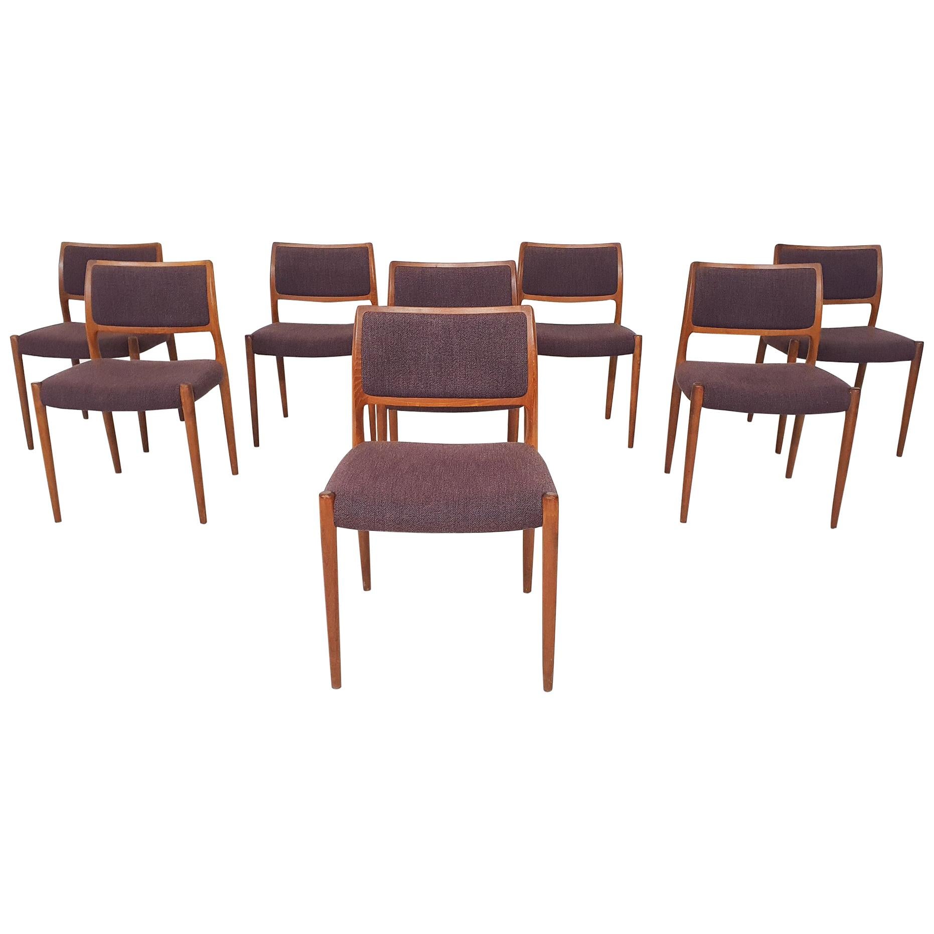 Set of 8 Niels Otto Moller Model 80 Teak Dining Chairs, Denmark 1960's