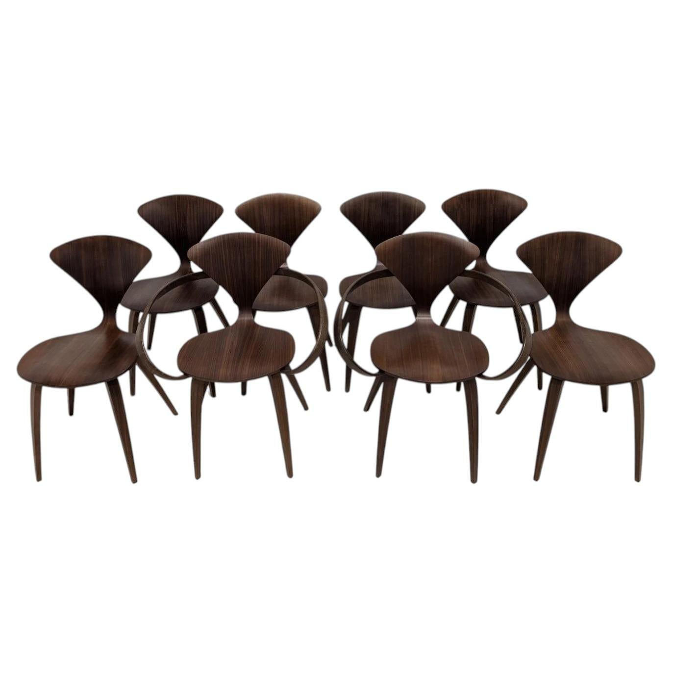 Set of 8 Norman Cherner Walnut Dining Chairs, 6 Side Chairs & 2 Armchairs For Sale