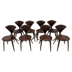 Set of 8 Norman Cherner Walnut Dining Chairs, 6 Side Chairs & 2 Armchairs