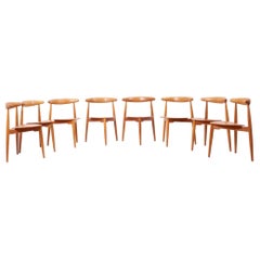 Set of 8 Oak and Teak Heart Chairs by Hans Wegner for Fritz Hansen