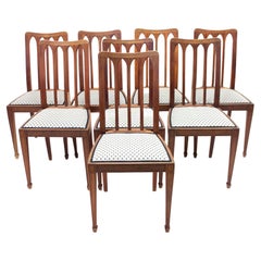 Set of 8 Oak Architectural Arts & Crafts Chairs, Early 20th Century