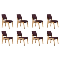 Set of 8 oak burgundy bouclé armless Arches II dining chair by InsidherLand