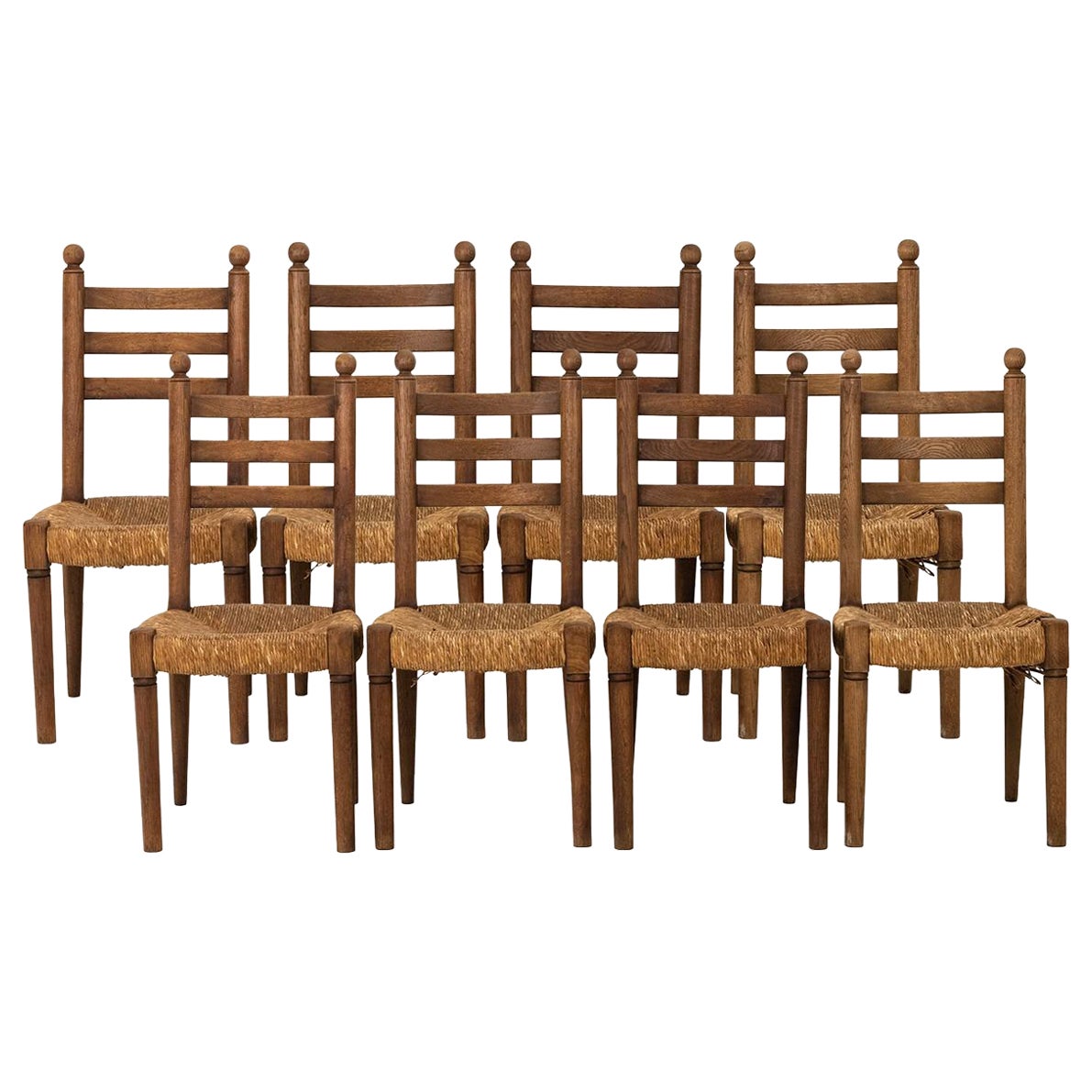 Set of 8 oak chairs. 1950s. For Sale