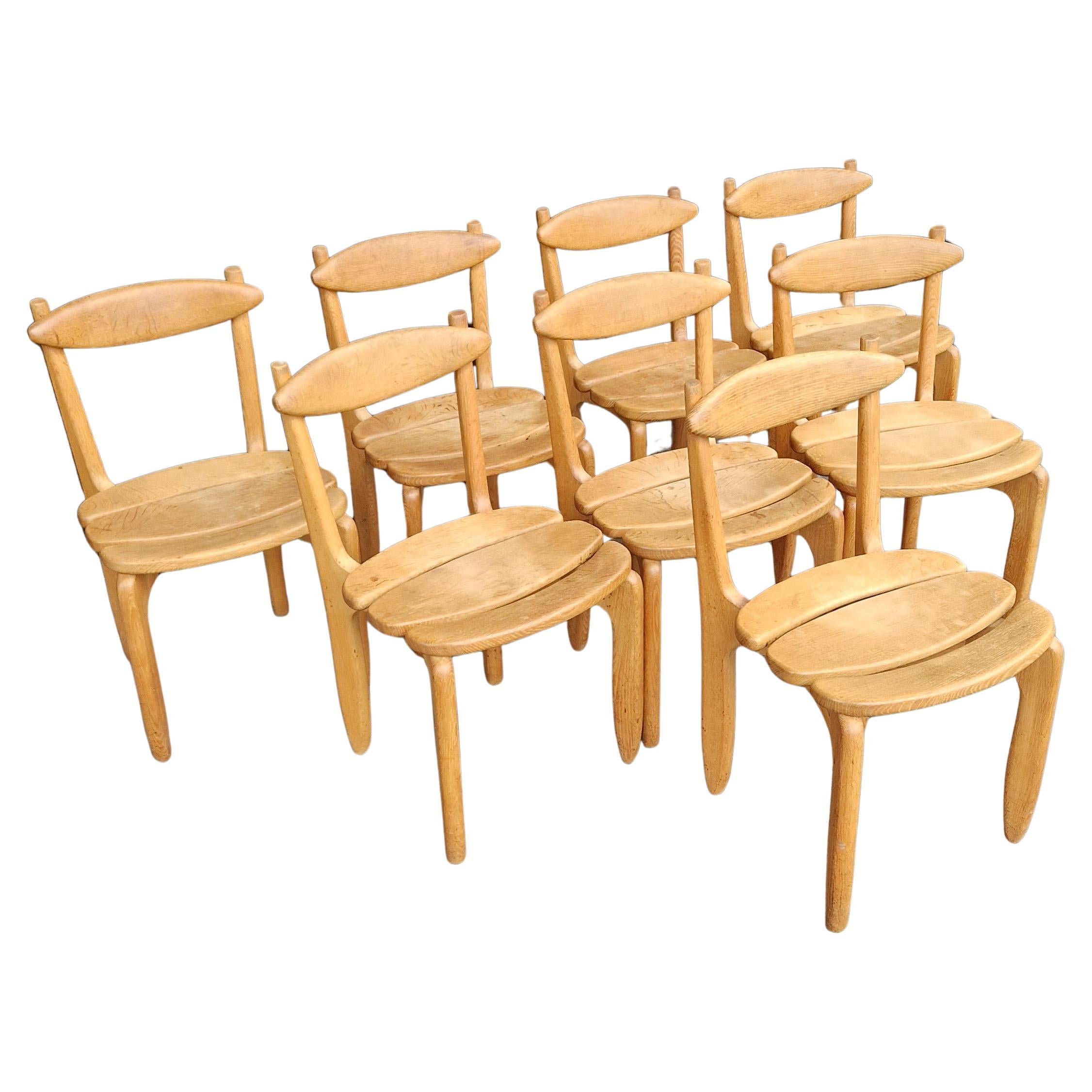 Set of 8 oak chairs by Guillerme et Chambron, Votre Maison For Sale