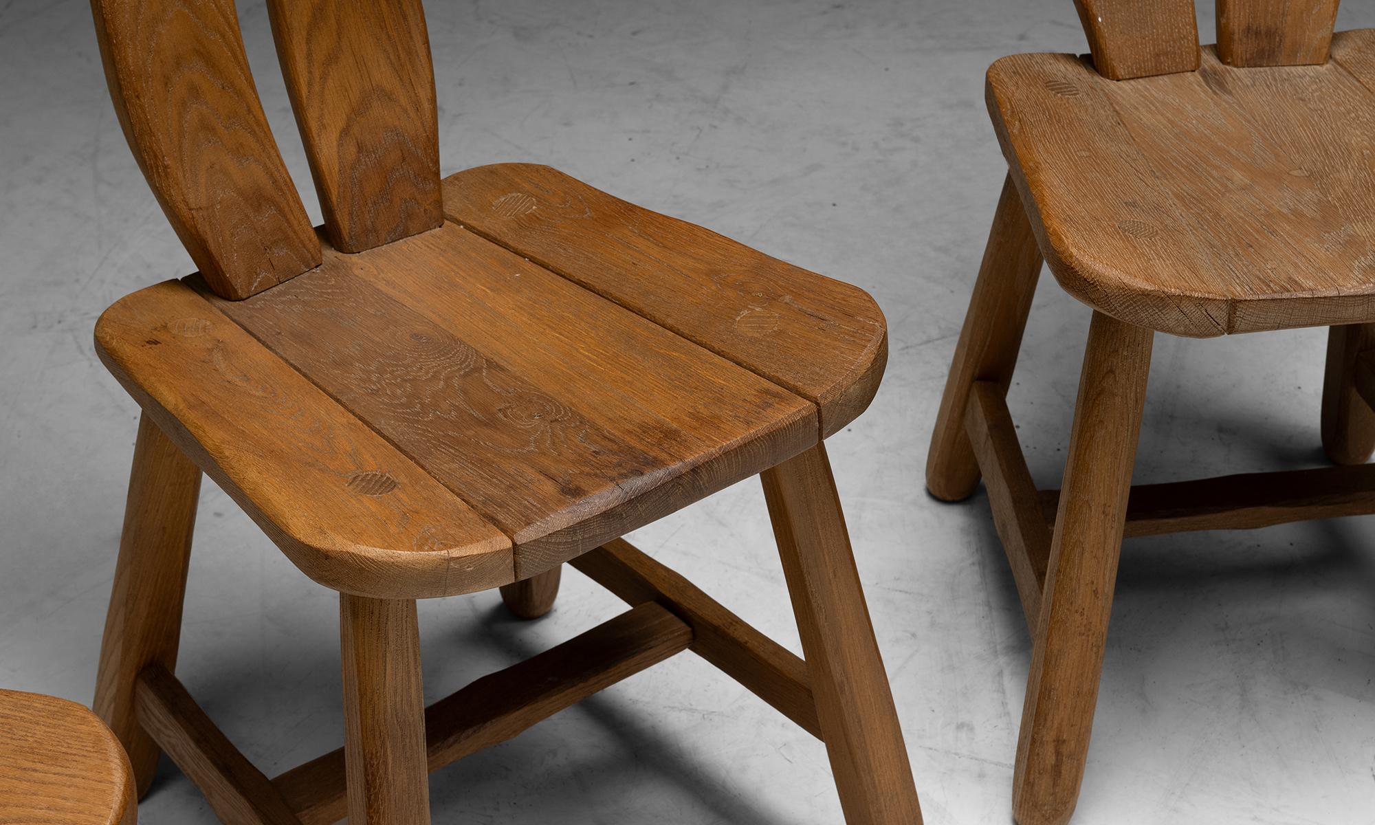 Set of (8) Oak Dining Chairs by De Puydt, Belgium circa 1970 In Good Condition In Culver City, CA