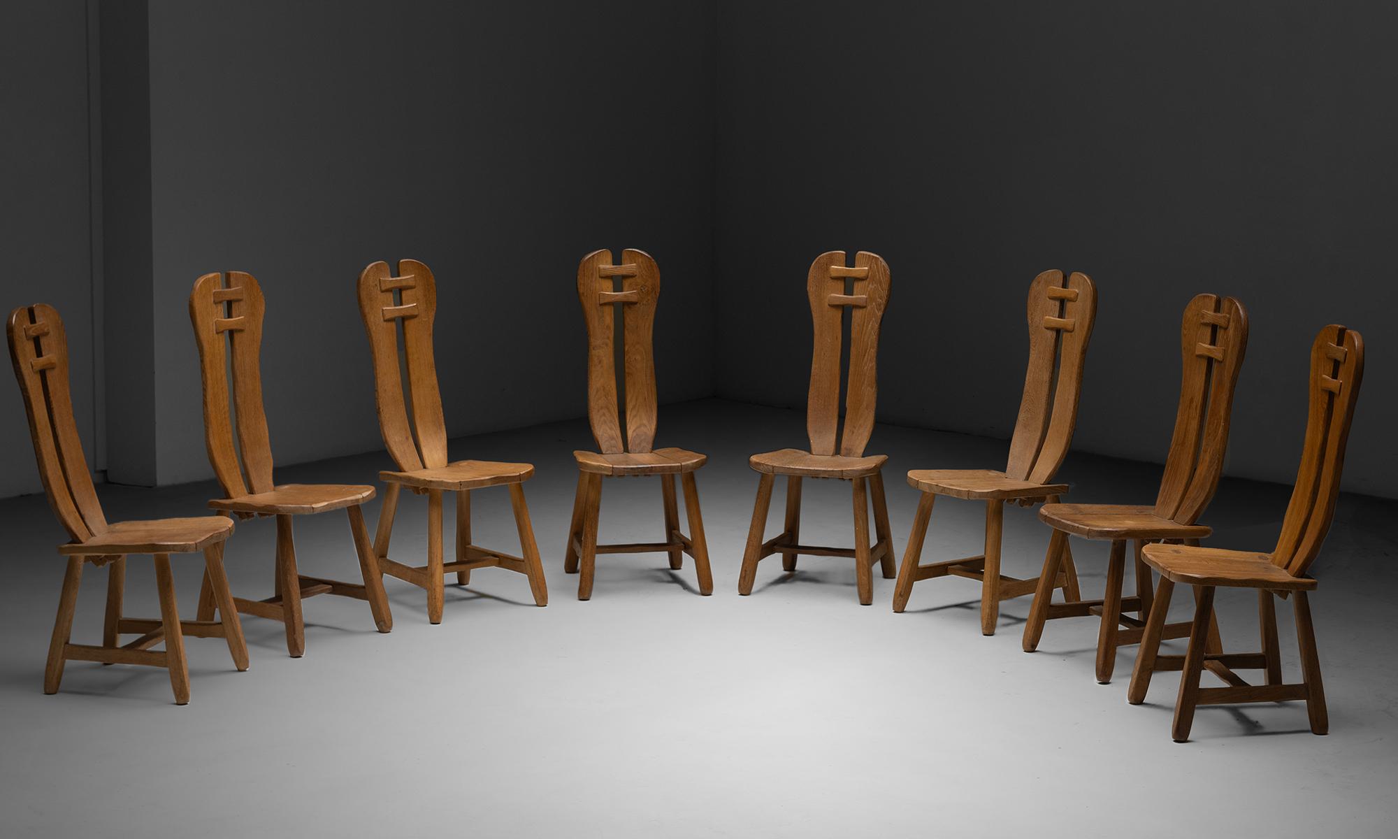 Late 20th Century Set of (8) Oak Dining Chairs by De Puydt, Belgium circa 1970