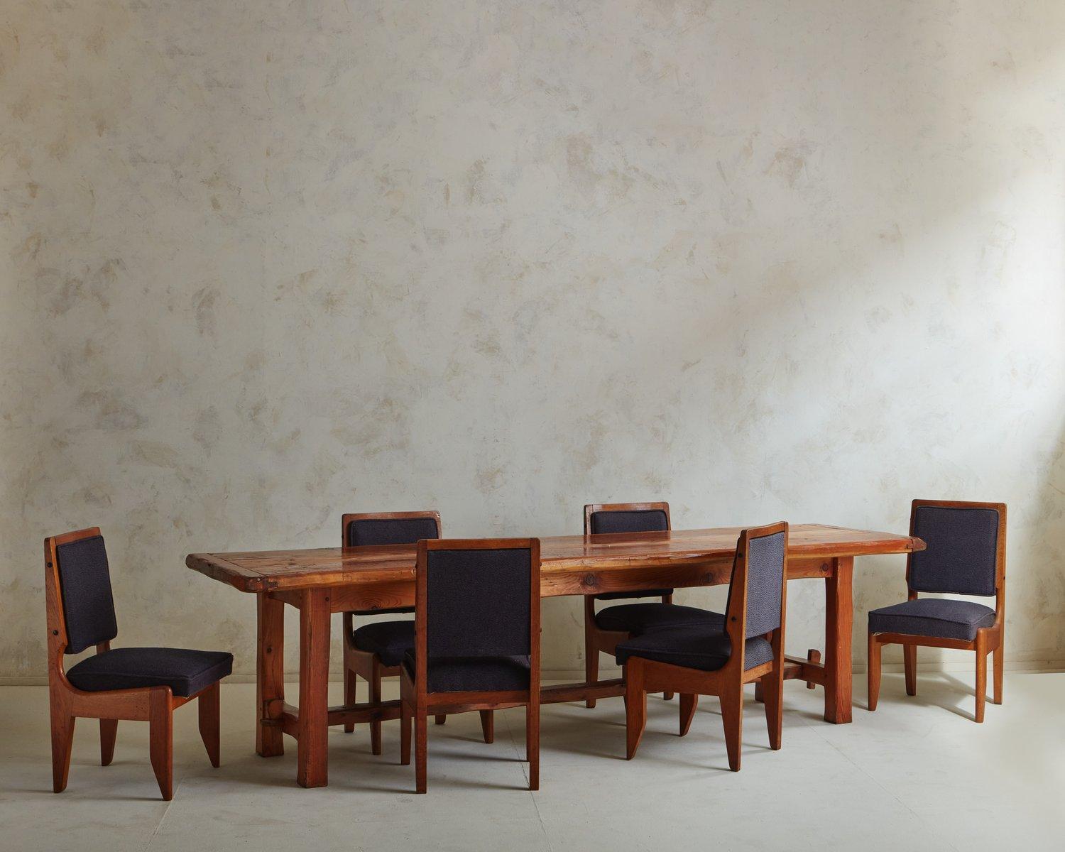 Mid-Century Modern Set of 8 Oak Frame Dining Chairs by Guillerme Et Chambron, France, 1950s