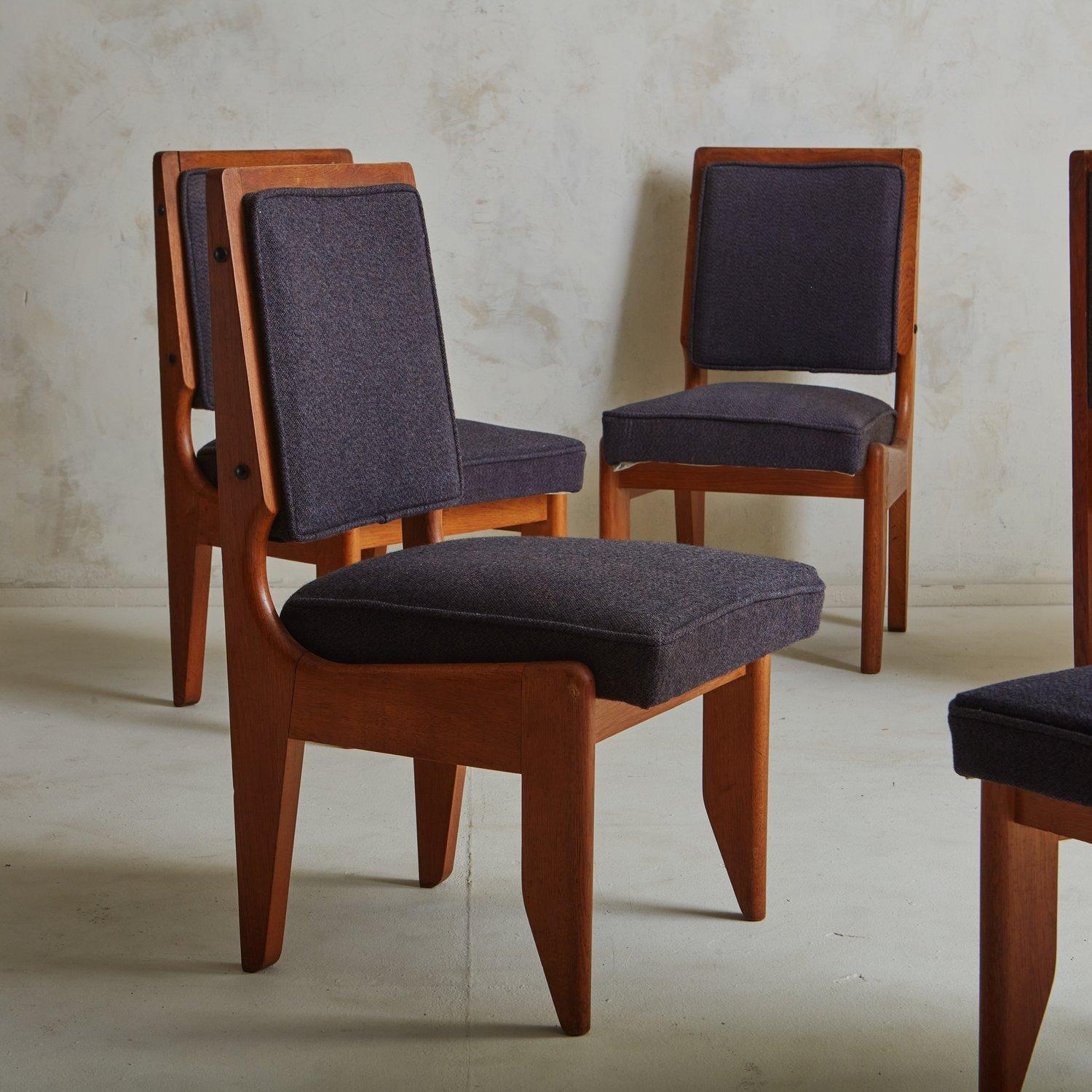 Mid-20th Century Set of 8 Oak Frame Dining Chairs by Guillerme Et Chambron, France, 1950s