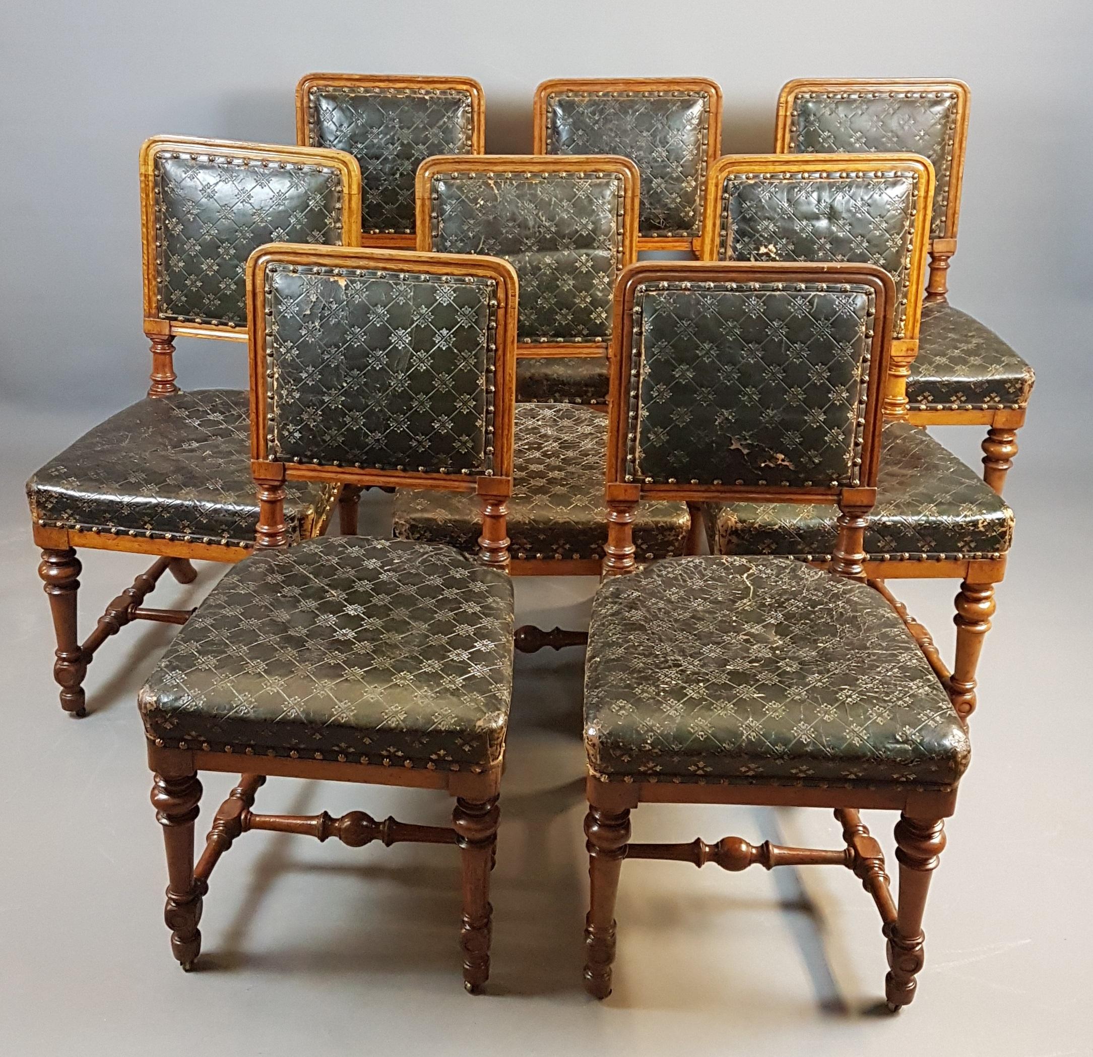 Victorian Set of 8 Oak Holland & Sons Chairs For Sale